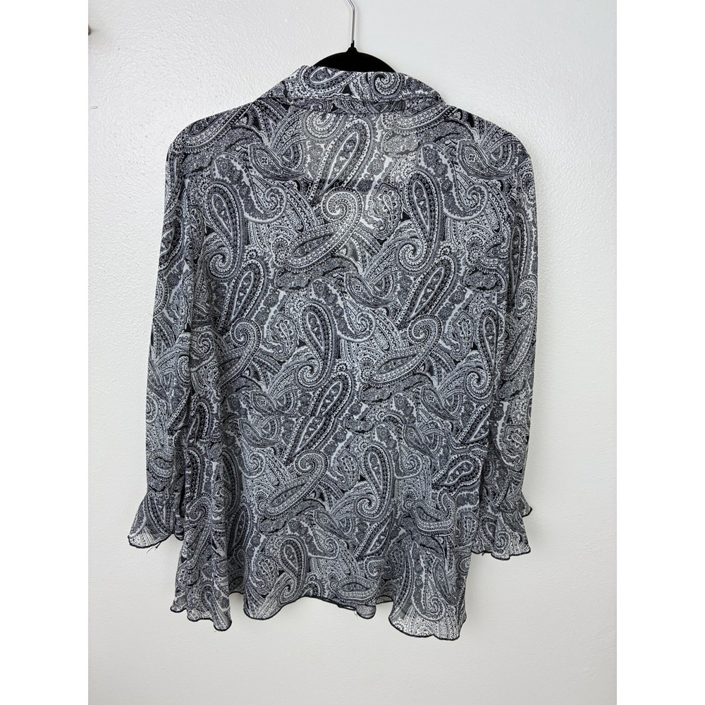 NorthStyle Paisley Blouse L Dark Romantic Whimsy Boho Ruffle Cuff Button Up - Picture 6 of 7